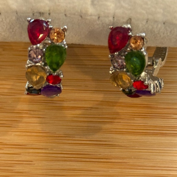 Multicolor CZ Pierced Hoop Earrings – Brand New - Picture 3 of 10